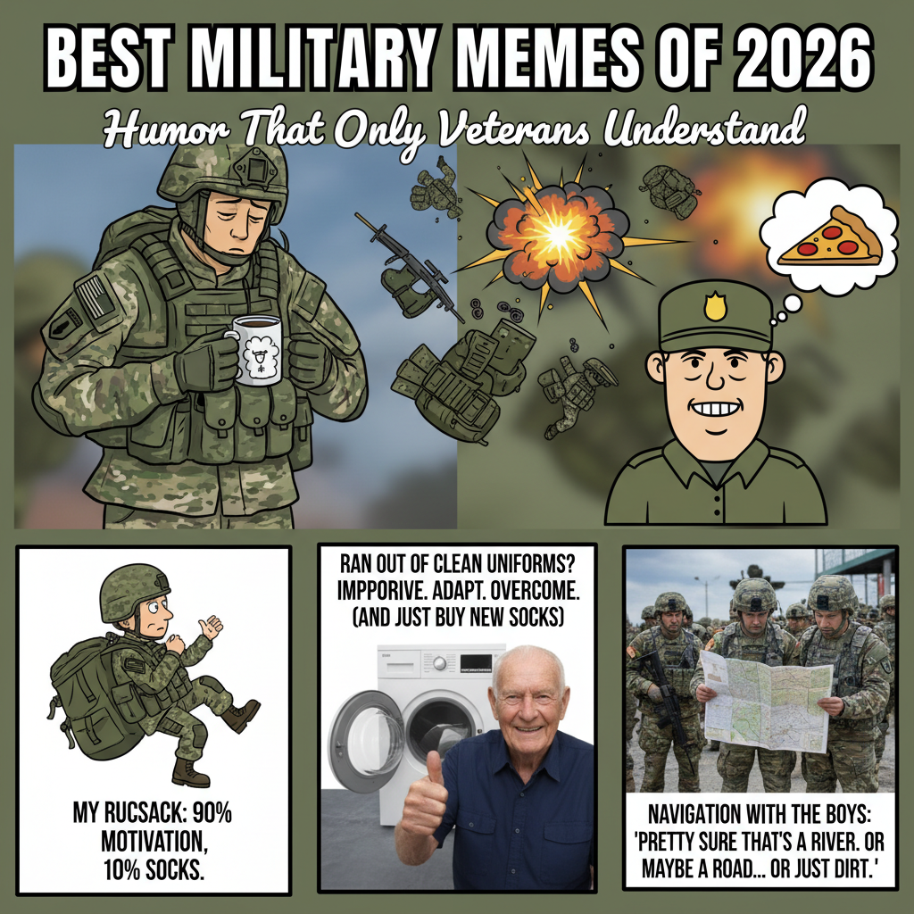 Professional blog header image for article titled: Best Military Memes of 2026: Humor That Only Veterans Understand. High quality, relevant imagery, clean composition.
