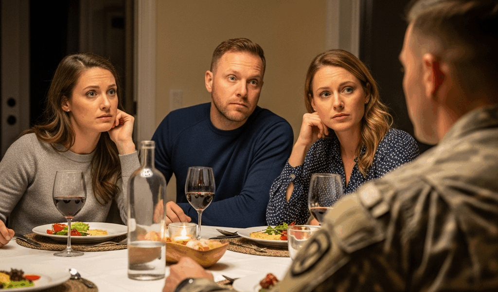 a confused civilian couple sitting at a dinner table across 20260410 075739