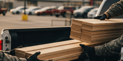 close up of hands loading lumber and supplies into the back 20260410 080001
