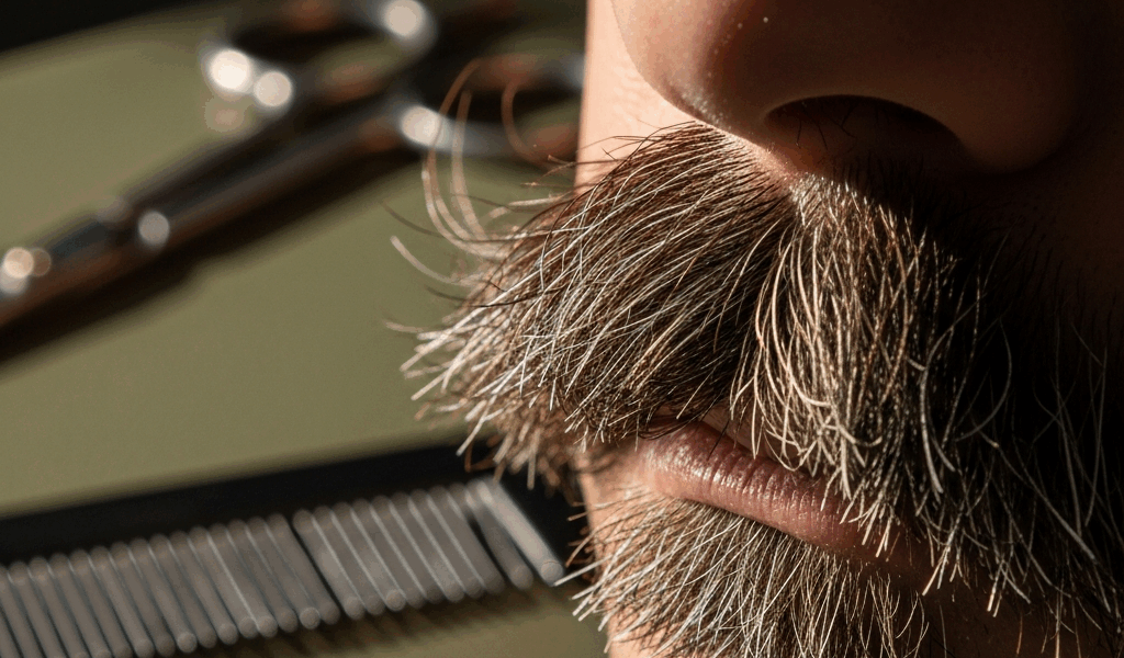Military Mustache White Hair Growing Through Dark