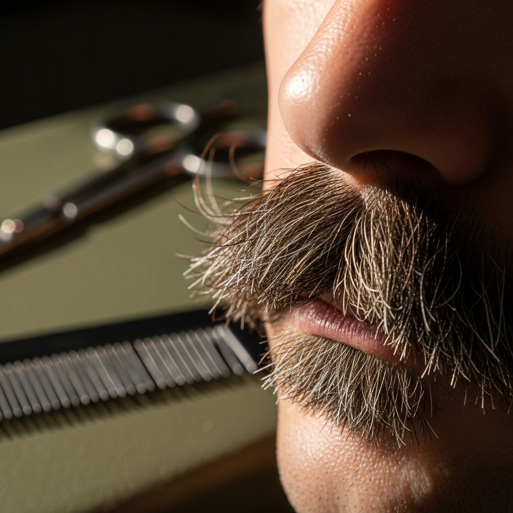 Military Mustache White Hair Growing Through Dark